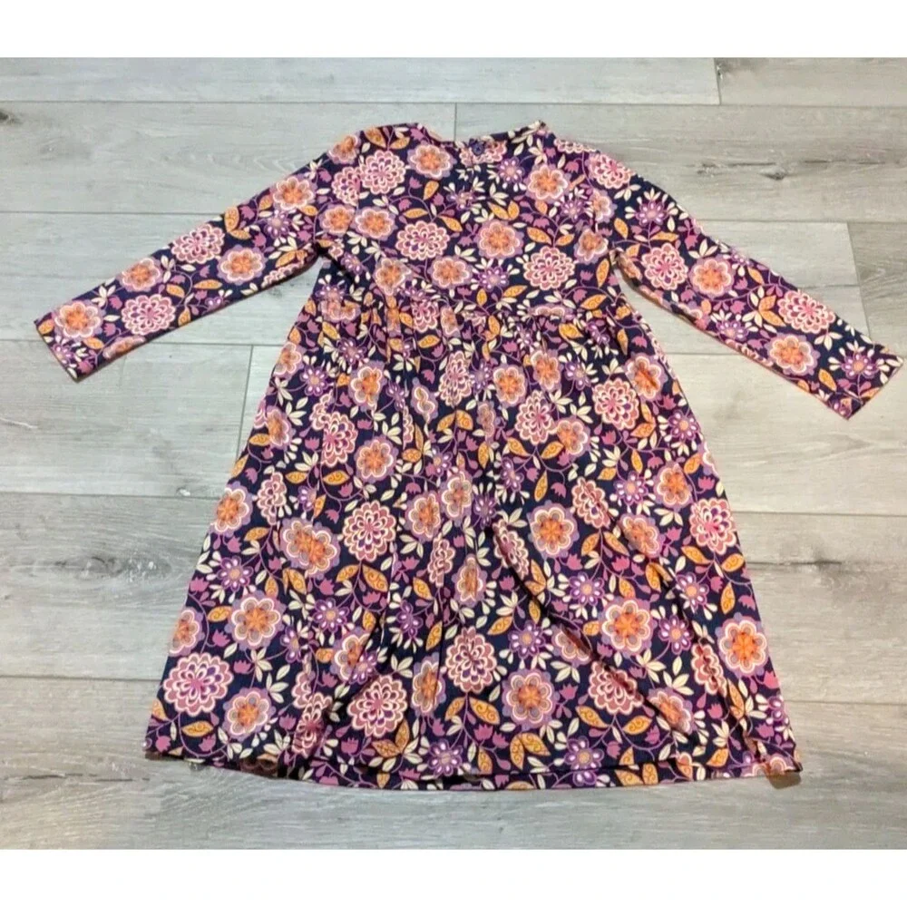 Hanna Andersson Navy Blue Pink Floral Long Sleeve Dress Girls 120 US 6-7 - Picture 8 of 8